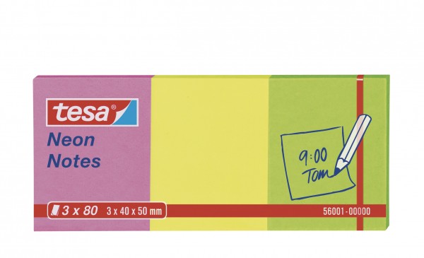 Haftnotiz Neon Notes 40x50mm 3x80Bl farbig sortiert tesa®