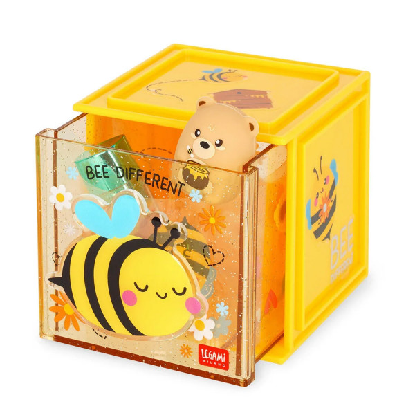 Legami Erweiterbare Schreibtischbox Cutie Cube Bee, Box Biene für Krims Krams