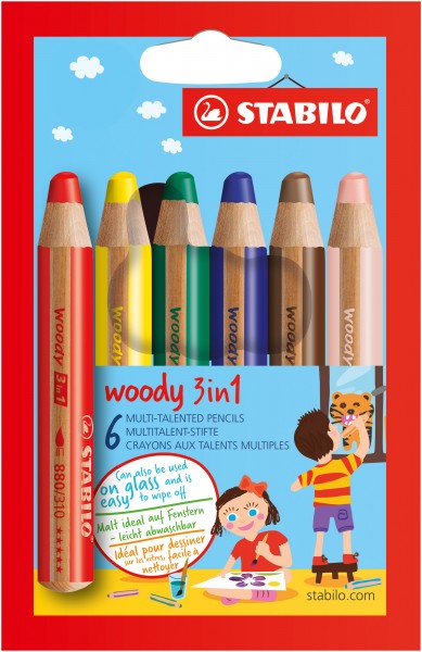 STABILO woody 3 in 1, 6 Multitalent-Stifte
