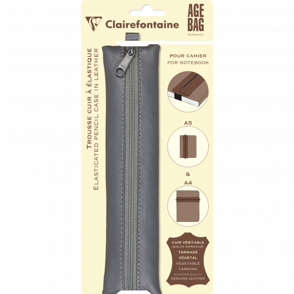 Age Bag, Flaches Schlampermäppchen aus Leder für Notizbuch, 20x4,5 cm - Grau