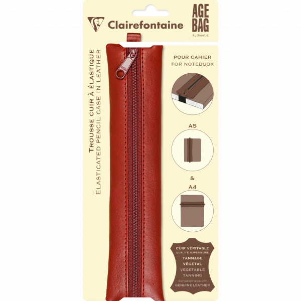 Age Bag, Flaches Schlampermäppchen aus Leder für Notizbuch, 20x4,5 cm - Rot