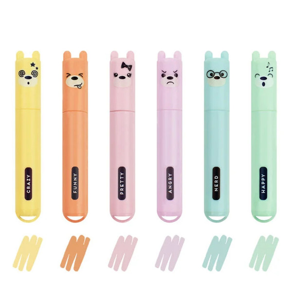 Legami Textmarker Teddy, 6 Mini Textmarker im Set, Teddy‘s Style