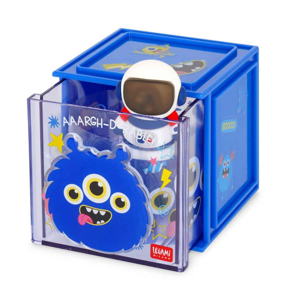 Legami Erweiterbare Schreibtischbox Cutie Cube Monster, Box Monster für Krims Krams