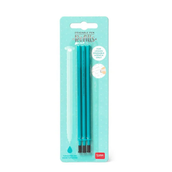 Legami Ersatzmine für den Löschbaren Gelstift, Set/3 Stifte mit türkiser thermoempfindlicher Tinte