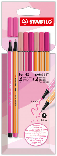 Schreibgeräteset Filzstift / Fineliner STABILO® Pen 68 / STABILO® point 88® Etui „Shades of Pink