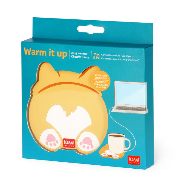 Legami USB Tassenwärmer Corgi, Tassenwärmer mit USB-Anschluss Warm It Up mit Corgi Motiv