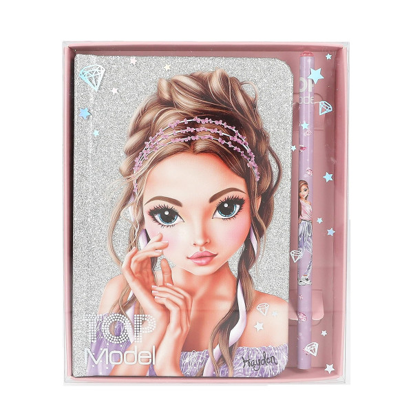 TOPModel Glitter Queen, Notizbuch und Bleistift-Geschenkset, linierte Seiten und Glitter-Cover, Depe